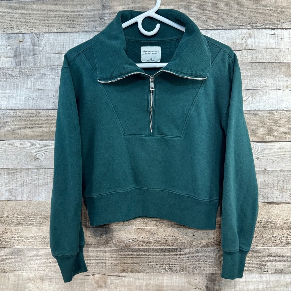 Abercrombie Fitch Soft A&F Collection Teal 1/4 Zip Cropped Sweatshirt‎ Womens XS